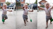 Hanna first time really WALKING in the car workshop in Belgrade
